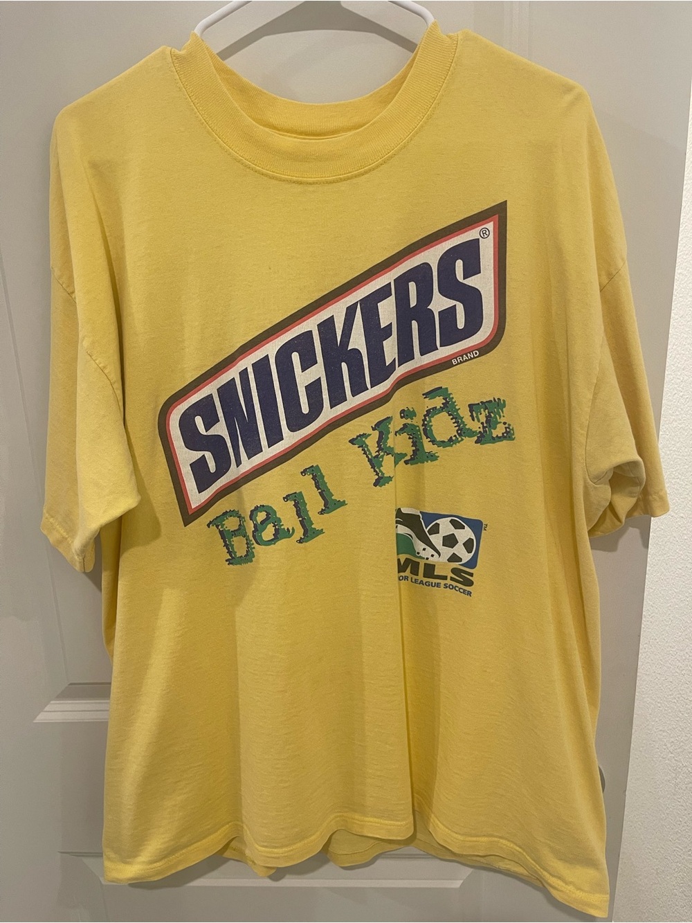 Vintage Snickers  MLS Ball Kids Shirt Large Yellow Y2K Soccer Food Candy Promo